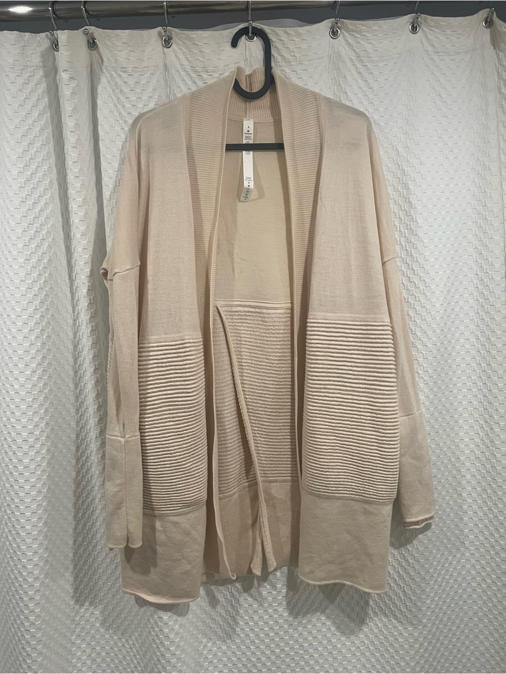 lululemon “The Sit in Lotus Wrap ll” Cream Open-Front Ribbed Panel Cardigan